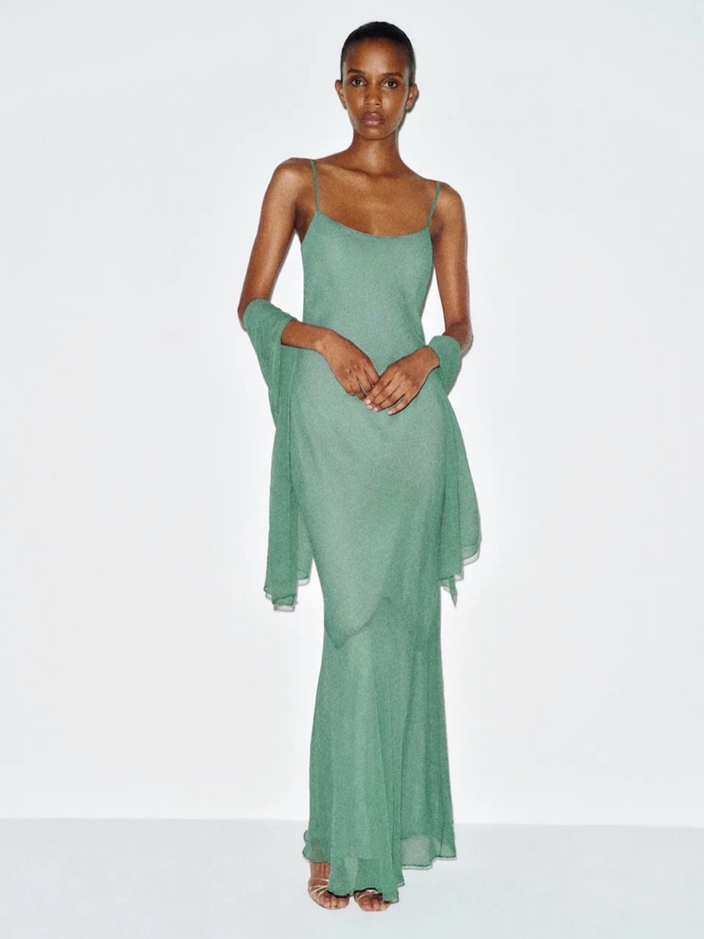 REFORMATION Rida Silk Chiffon Dress in Sage Green
